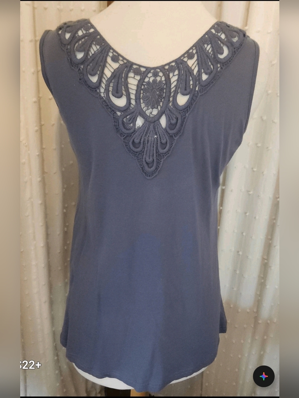 T16 Fringed Woven Yoke Western Tank Top w lace inset back - Slate Blue - Picture 2 of 8